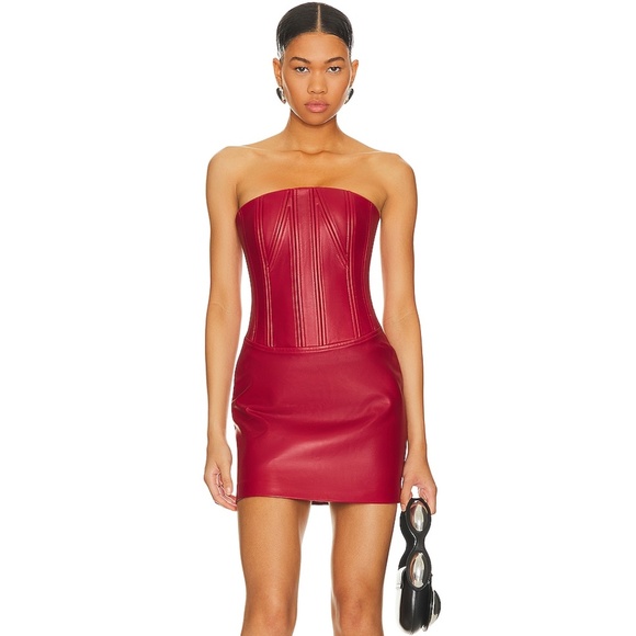 Ceren Ocak Leather Corset Mini Dress in Red - Picture 1 of 9